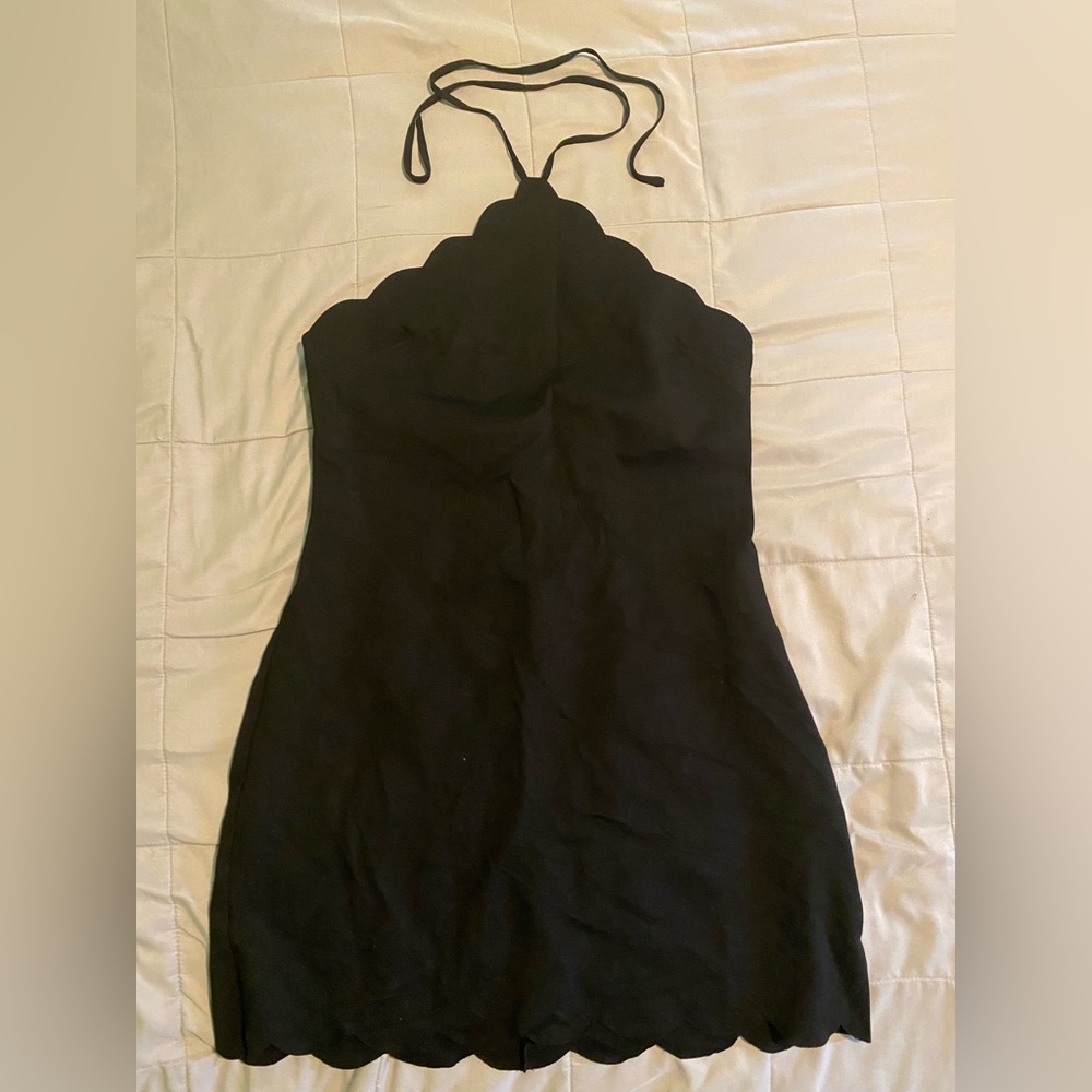 Kimchi Blue Scalloped Hem Black Halter Top Mini Dress Size L
